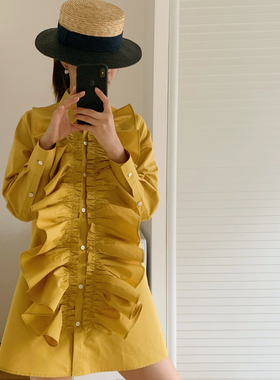 UONE定制2020初夏原创设计减龄黄色荷叶边连衣裙显瘦气质裙子女潮