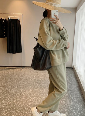 Uone定制2021春季牛油果绿纯棉运动套装女韩版潮流舒适休闲卫衣女