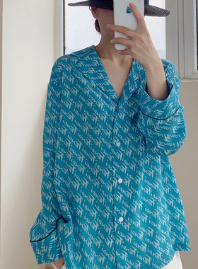 UONE手工定制蓝色格子衬衫女简约百搭设计感小众衬衣宽松长袖外套