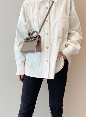 UONE定制白色衬衫女秋冬新2021年复古港味灯芯绒叠穿内搭长袖上衣