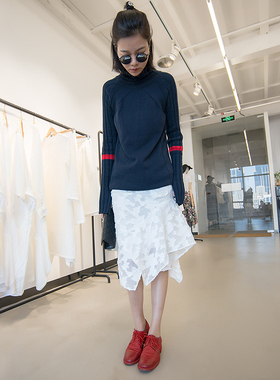 Uone定制原创设计白色立体绣花真丝混纺半身休闲百搭纯色街款女式