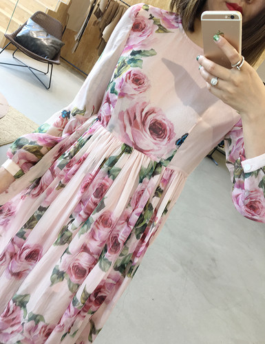 uone定制真丝花色连衣裙女