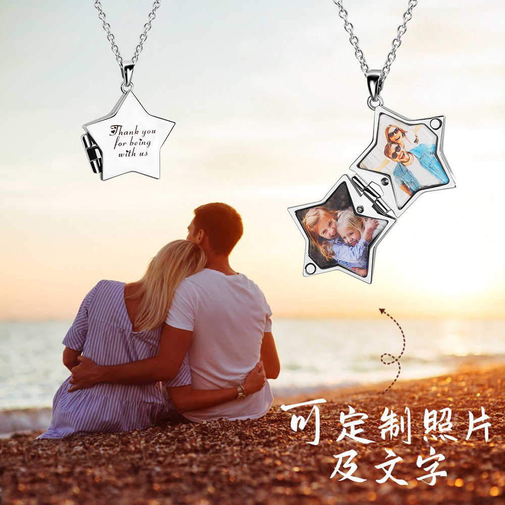 欧美热卖桃心相框项链个性刻字时尚风潮项链情侣礼物ins风项链女
