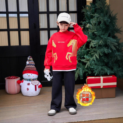 男童冬装套装儿童加绒加厚卫衣运动裤2025新款大童帅气时髦一体绒