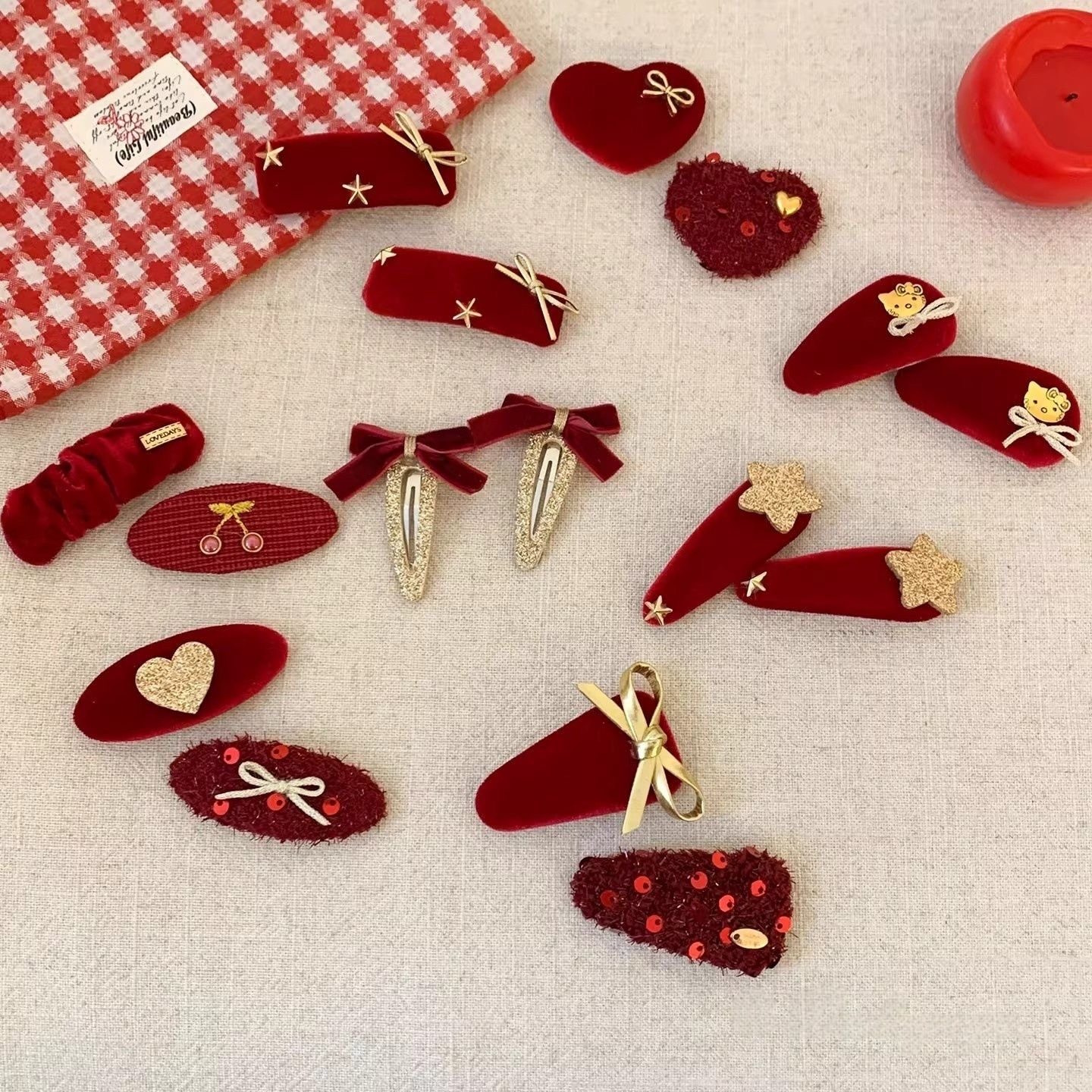 新年洋气红色蝴蝶结儿童发夹宝宝碎发女童刘海夹女孩发卡bb夹发饰