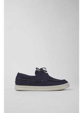 代购Camper男士帆船鞋透气轻便软底吸汗蓝色纺织材质系带圆头