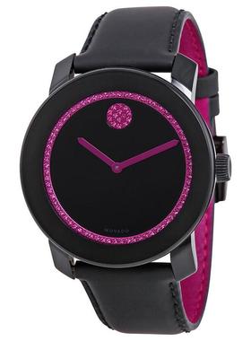 代购Movado摩凡陀女士腕表防水夜光计时防刮皮带黑色粉色