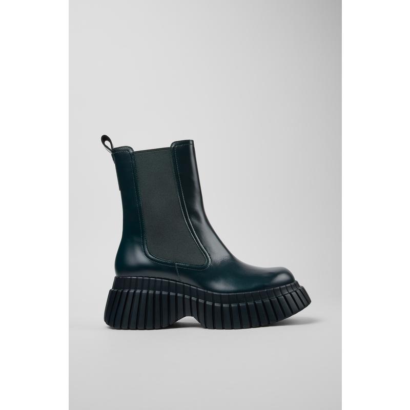 代购Camper女士切尔西靴透气吸汗轻便缓震绿色皮革弹力侧边厚底