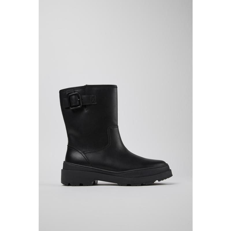 代购Camper女士短筒靴透气轻便防滑耐用黑色牛巴革扣带设计厚底