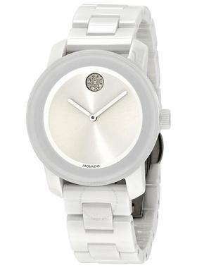 代购Movado摩凡陀女士腕表计时夜光日期防刮陶瓷白色圆形防水