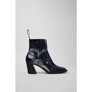 代购Camper女士短靴透气软底轻便环保鞋垫方头粗跟牛皮扎染图案