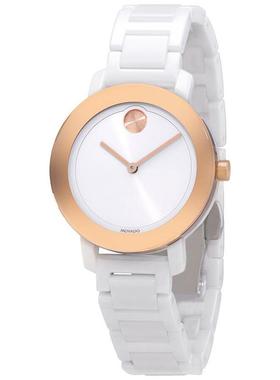 代购Movado摩凡陀女士腕表计时夜光日期防刮陶瓷白色金属防水