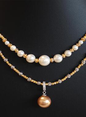 珍珠项链叠戴金色镭射珠款轻奢小众设计感锁骨链颈链配饰2025新款