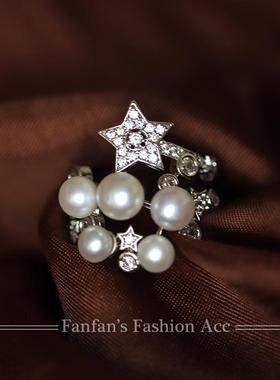 天然珍珠星星小香风戒指高档轻奢重工网红指环气质日韩戒子女新款