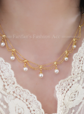 金色蕾丝项链珍珠流苏小众设计高级感锁骨链时尚女2025新百搭气质