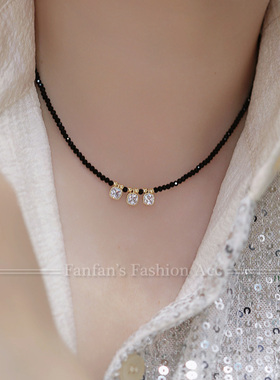 黑色闪钻项链高级感配饰女生轻奢小众锁骨链2025新款爆款夏天颈链