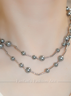 铂金灰珍珠项链小众设计感简约气质叠戴明星日韩满天星925锁骨链