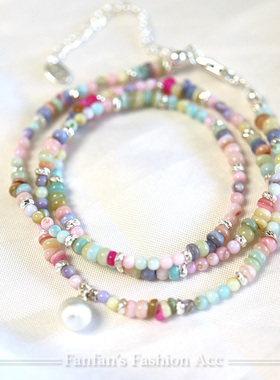彩色多巴胺串珠项链叠戴小众少女超仙夏日锁骨链颈链2025新款潮流