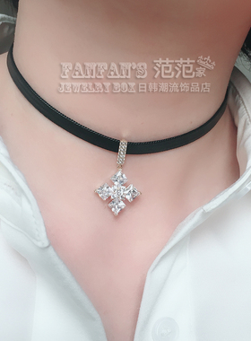 高档水晶吊坠黑色项圈choker