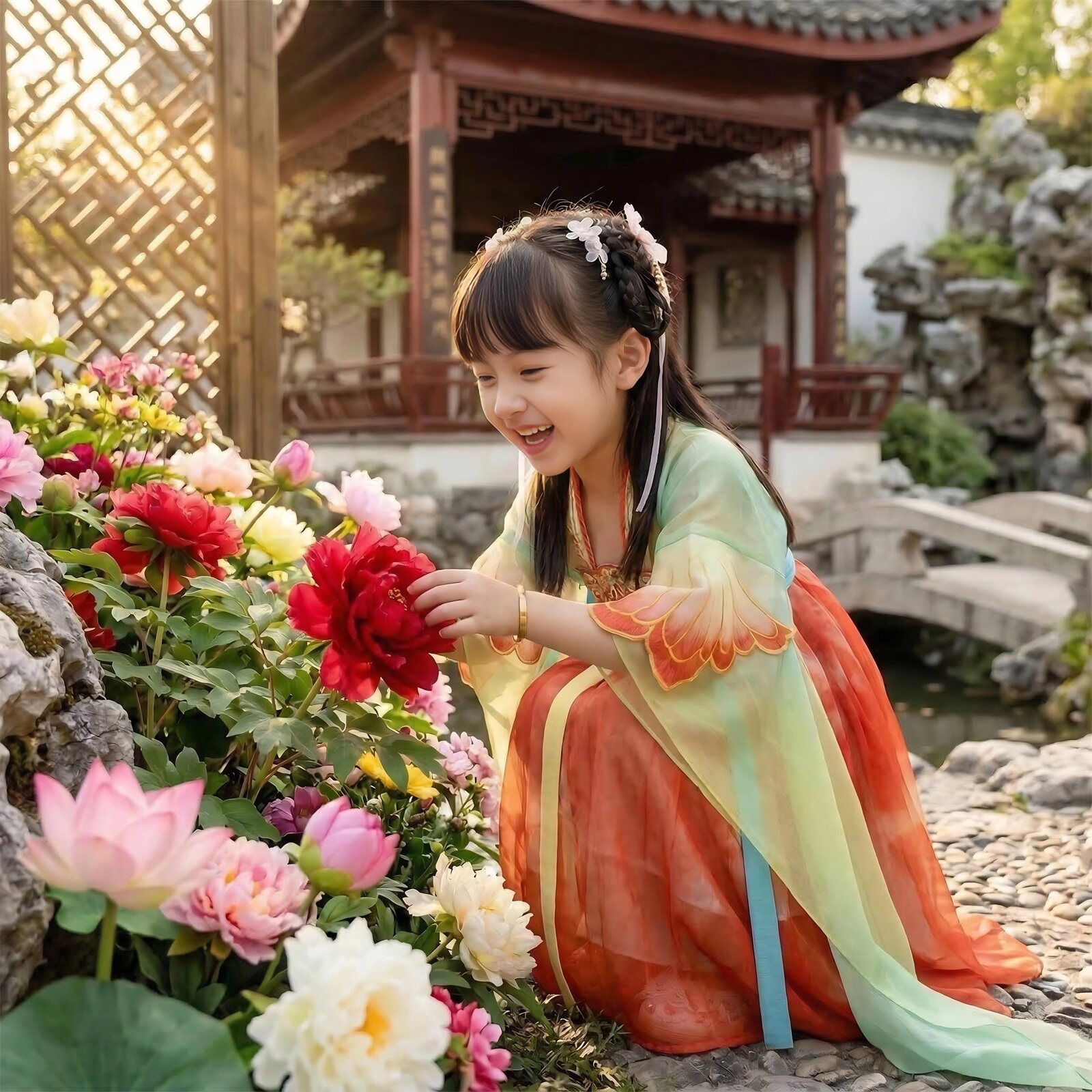 汉服女童春秋唐制齐胸襦裙配披帛国风古装儿童超仙古风连衣裙夏季