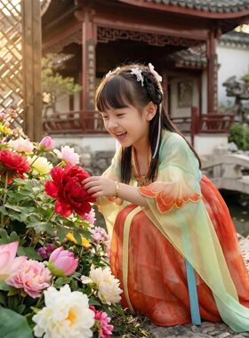 女童汉服齐胸襦裙配披帛超仙