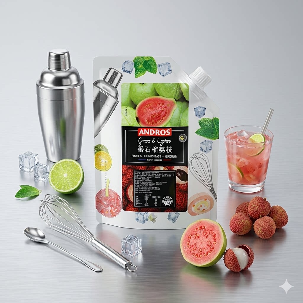 andros安德鲁番石榴荔枝口味颗粒果酱1KG 冲饮原料奶茶店专用图片