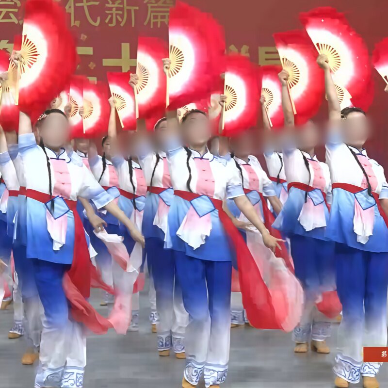 第二十届群星奖汉族秧歌《井冈山上》专业定制民间蓝色渐变演出服