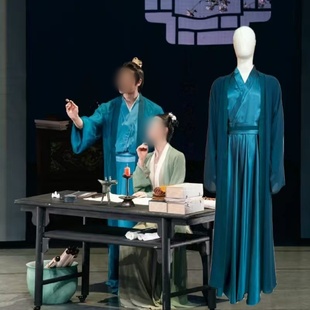 舞剧《李清照》蓝色古典舞蹈专业定制男子群舞民族民间演出服装