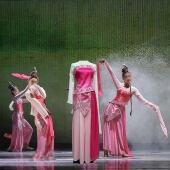 古典舞 桃夭 女子群舞粉色大摆裙飘带飘逸雪纺专业定制演出服