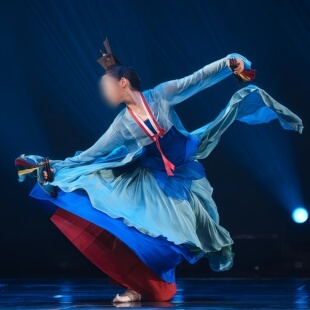 民族舞朝鲜族《拍·青》女子独舞飘逸蓝色大群摆艺考表演服定制