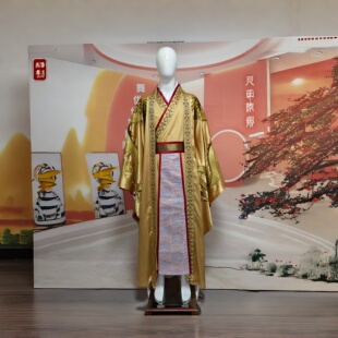专业定制男子齐桓公古典金色景区NPC皇帝印花龙飘逸舞台演出服
