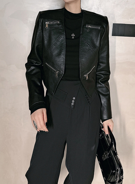 Dan Dan 黑色炸街帅气机车皮衣外套女 2023年新款韩版皮外套