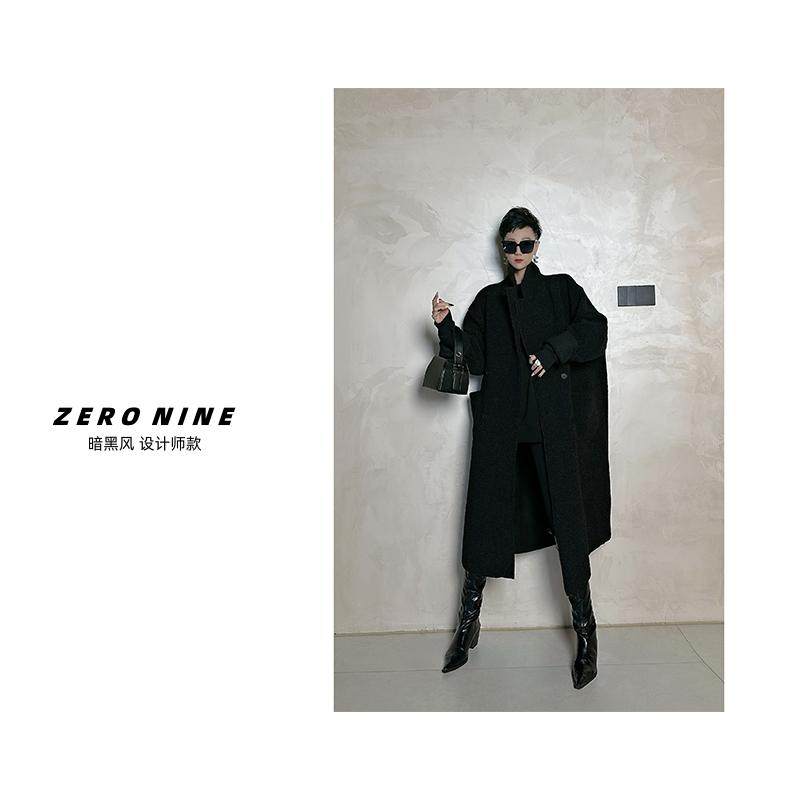Dan Dan 黑色设计师款 买手店毛呢大衣外套女