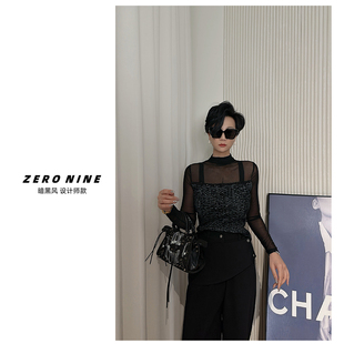 修身 女 显气质上衣 小心机性感网纱拼接打底衫 Dan