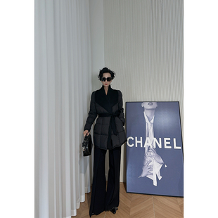 收腰系带高级感气质外套 羽绒服女 Dan 轻奢极简风黑色中长款