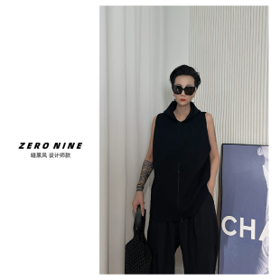 拉链连帽设计感小众轻奢马甲背心 马甲女 Dan 黑色极简风无袖