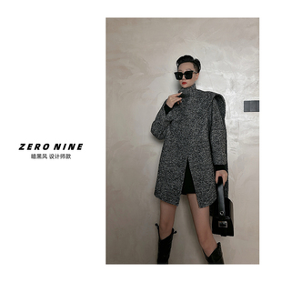 Dan 围巾雪花呢绵羊毛大衣女 设计师款