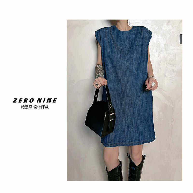 Dan Dan 款韩版宽松显瘦无袖背心裙女 中长款牛仔连衣裙子