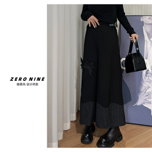 子 时髦精女士休闲裤 Dan 暗黑风拼接花朵小众磨毛料阔腿裤