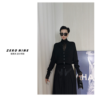 毛衣外套女 开衫 Dan 黑色大V领长袖