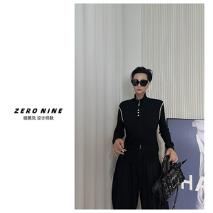 Dan 针织外套女 黑色明线设计长袖