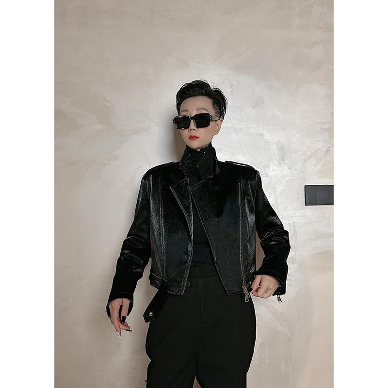 Dan Dan 黑色皮衣羽绒服女 秋冬新款宽松机车服皮夹克外套