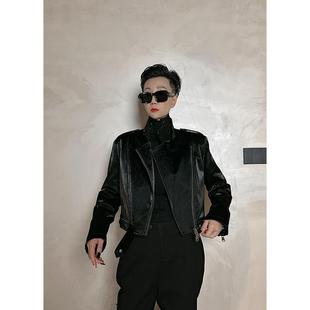 宽松机车服皮夹克外套 秋冬新款 Dan 黑色皮衣羽绒服女