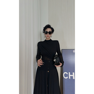 女 针织衫 Dan 黑色性感微透小立领长袖