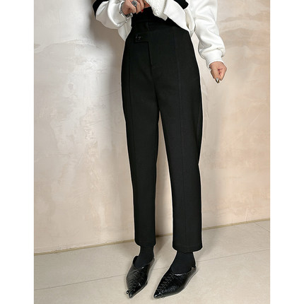 Dan Dan 棋盘裤2.0版 黑色极简风长裤 春季小众设计感休闲裤女