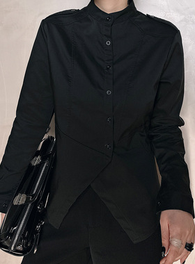 Dan Dan 黑色 小众精致女士衬衫女 2023年新款修身显气质衬衣