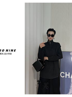 Dan Dan 深灰色中长款高领长袖卫衣女