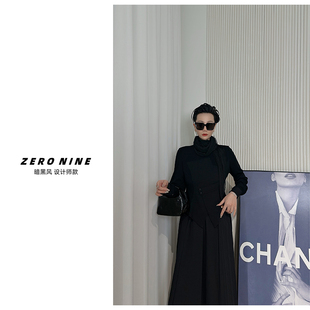 长袖 Dan 假两件设计感修身 T恤女 上衣 暗黑风黑色高领长袖