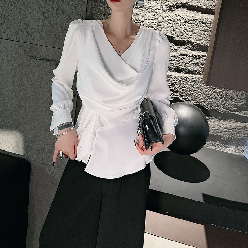 丝光缎面气质衬衫女ins