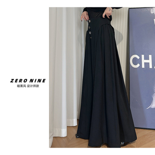 阔腿裤 Dan 大版 子女 黑色四粒扣打褶甩裤